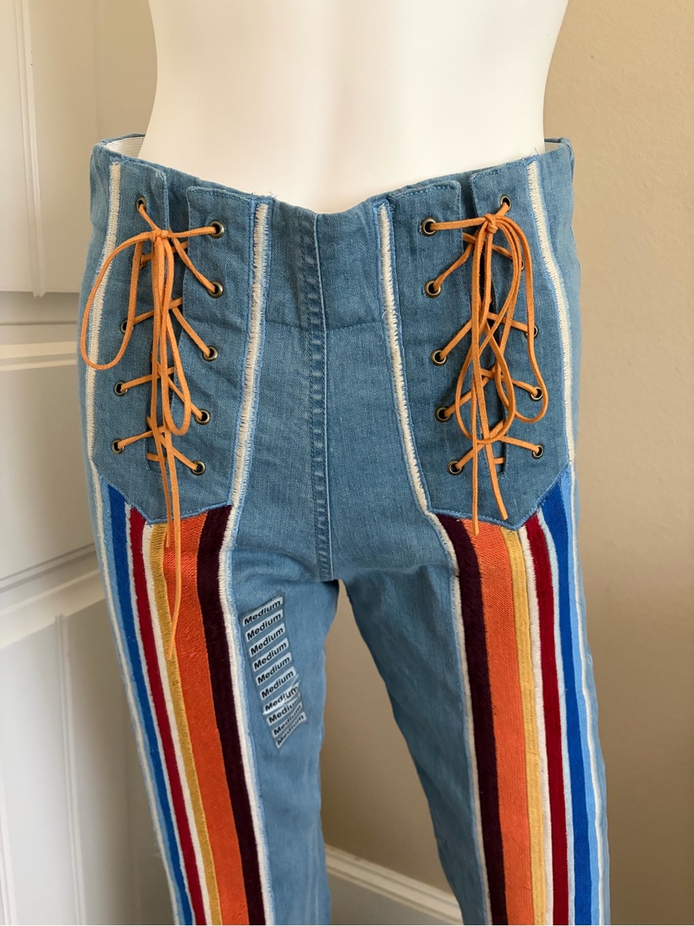 Judith March Vintage Inspired High Rise Striped Flare Jeans NWT - Picture 2 of 6
